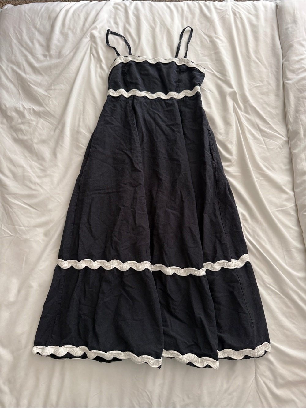 Navy Blue Midi Dress w/ White Trim
